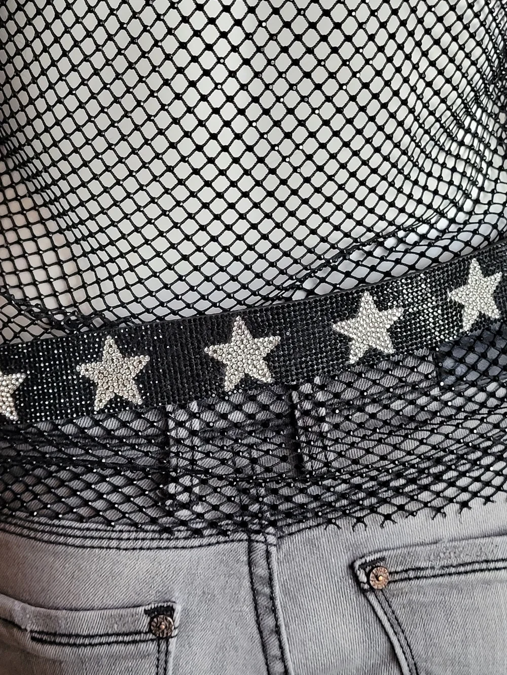 BKE Black Star-Studded Rhinestone Soft Belt M